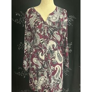 Avenue Womens Paisley Button Front Tie Waist Dress